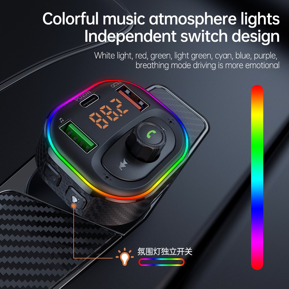 T86 LED Backlit FM Transmitter Wireless-compatible 5.1 USB QC3.0 PD Charger Handsfree Car Kit Auto MP3 Calling Music Player