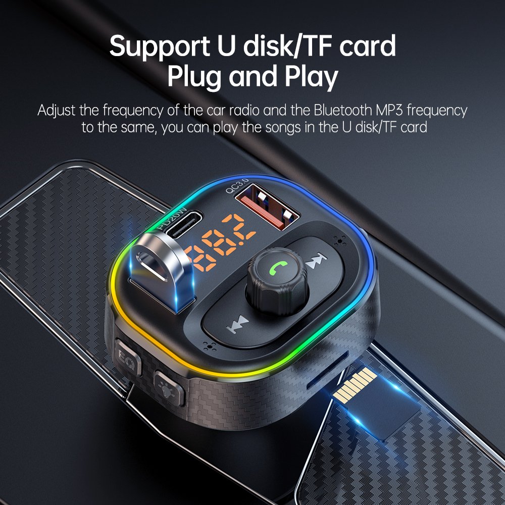 T86 LED Backlit FM Transmitter Wireless-compatible 5.1 USB QC3.0 PD Charger Handsfree Car Kit Auto MP3 Calling Music Player