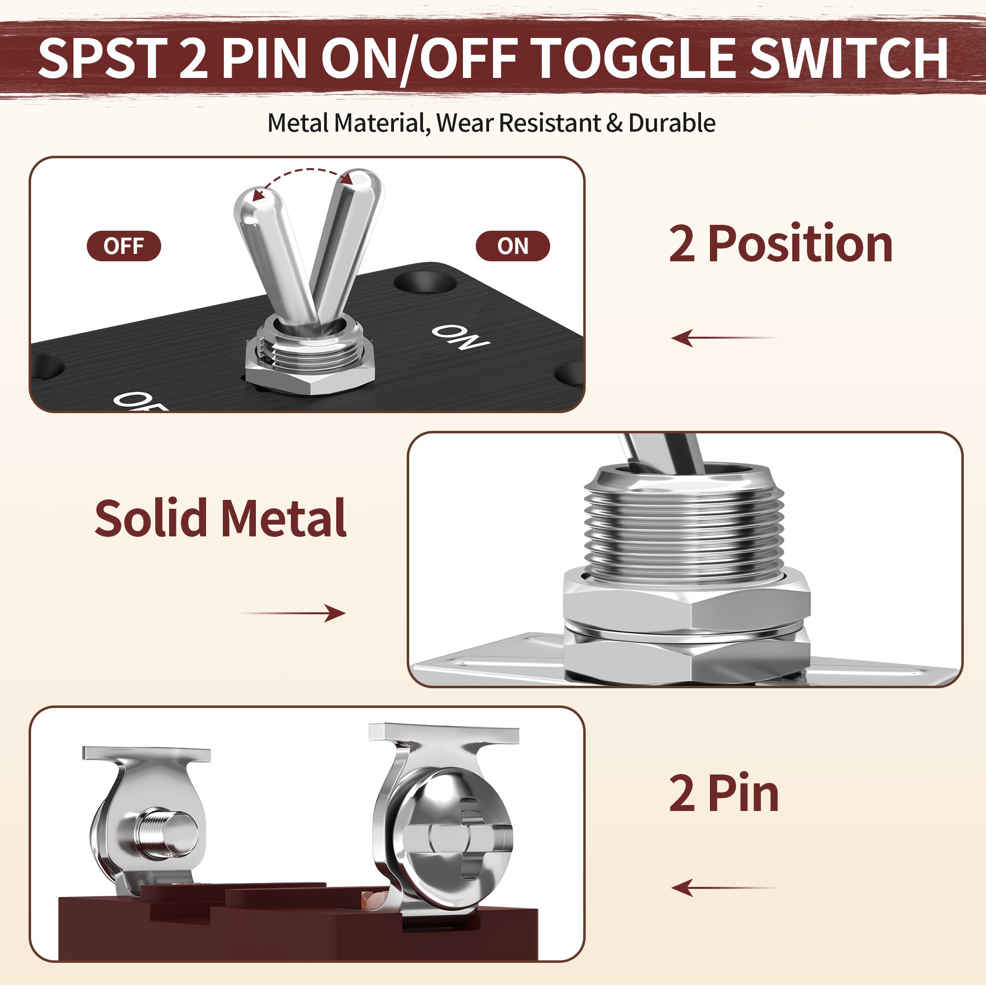 Heavy Duty Toggle Switch 12V DC 30A Waterproof Toggle Switch 2 Pin ON/Off SPST Toggle Switch With Mounting Panel for Auto Car