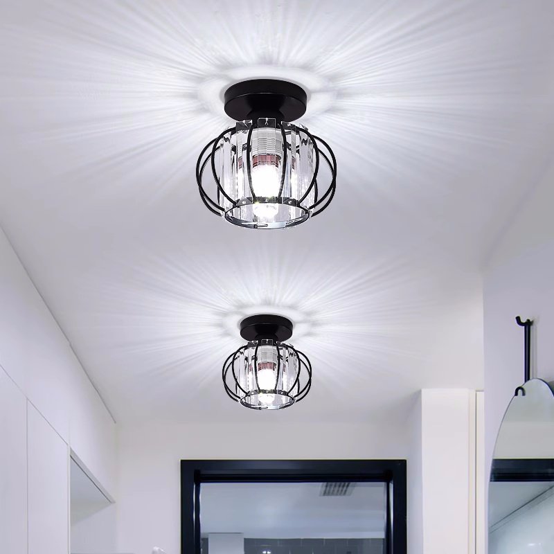 Modern Simple Creative Crystal Aisle Lamp Corridor Balcony Ceiling Lamp Restaurant Porch Chandelier Entrance Iron Base Bedroom