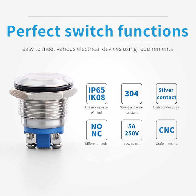 Waterproof Screw Terminal 1no Pushbutton Start Stop On Off Momentary Switch Metal 2 Pins 16mm Push Button Switches Without Light
