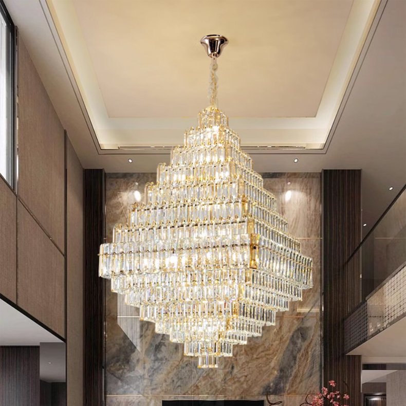 European Duplex Luxury Long Crystal Chandelier Layering Decor for Huge Large Villa Living Room