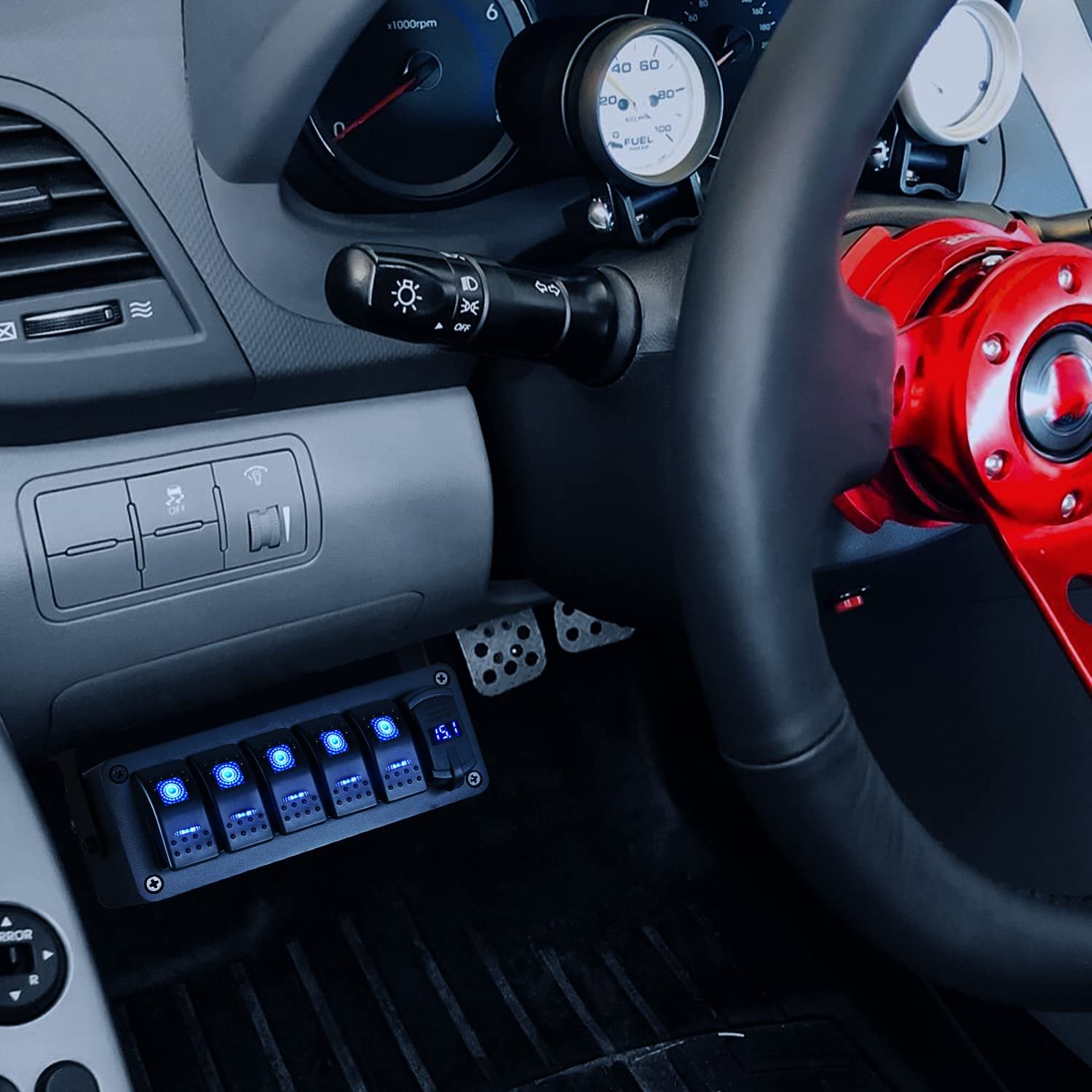 2 Gang Rocker Switch Box 12V SPST on Off Switch PD Type C and QC 3.0 USB Charger Voltmeter Aluminum Rocker Switch Panel for Boat