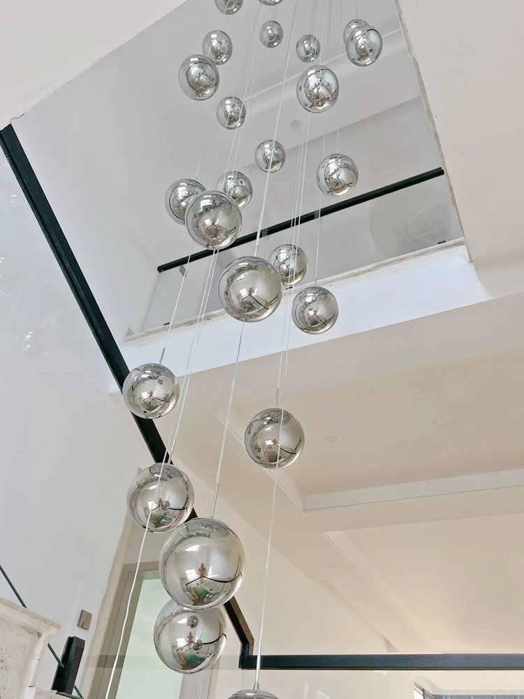 Staircase Ceiling Lamp Glass Ball Aluminum Wire Led Chandelier Indoor Villa Living Room Restaurant Star Effect Pendant Lighting