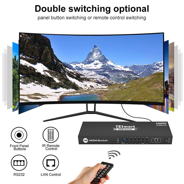 TESmart 16 Port HDMI Switcher 4K 60HZ HDCP 2.2 Auto Scan Detection RS232 With EDID Emulators 16 in 1 Out HDMI Video Switch