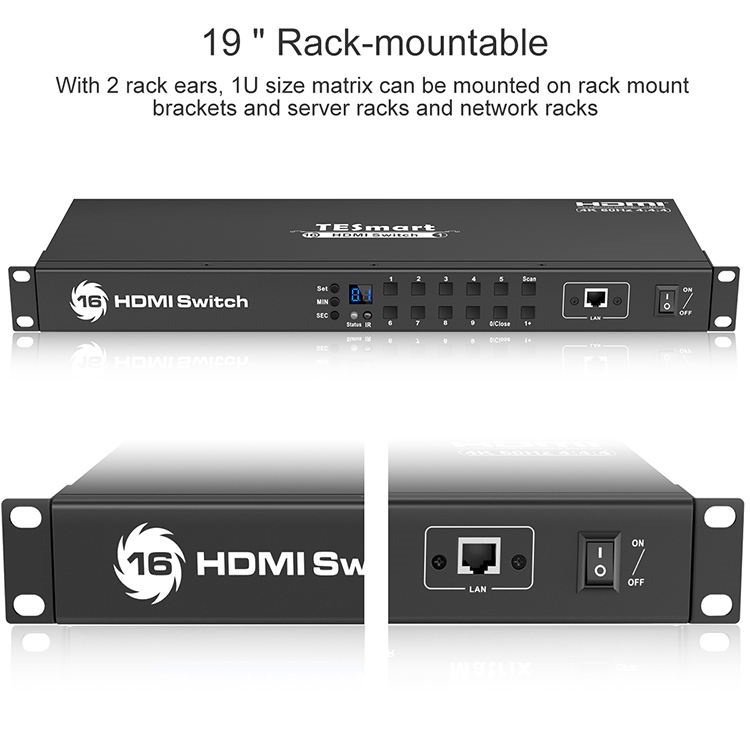 TESmart 16 Port HDMI Switcher 4K 60HZ HDCP 2.2 Auto Scan Detection RS232 With EDID Emulators 16 in 1 Out HDMI Video Switch