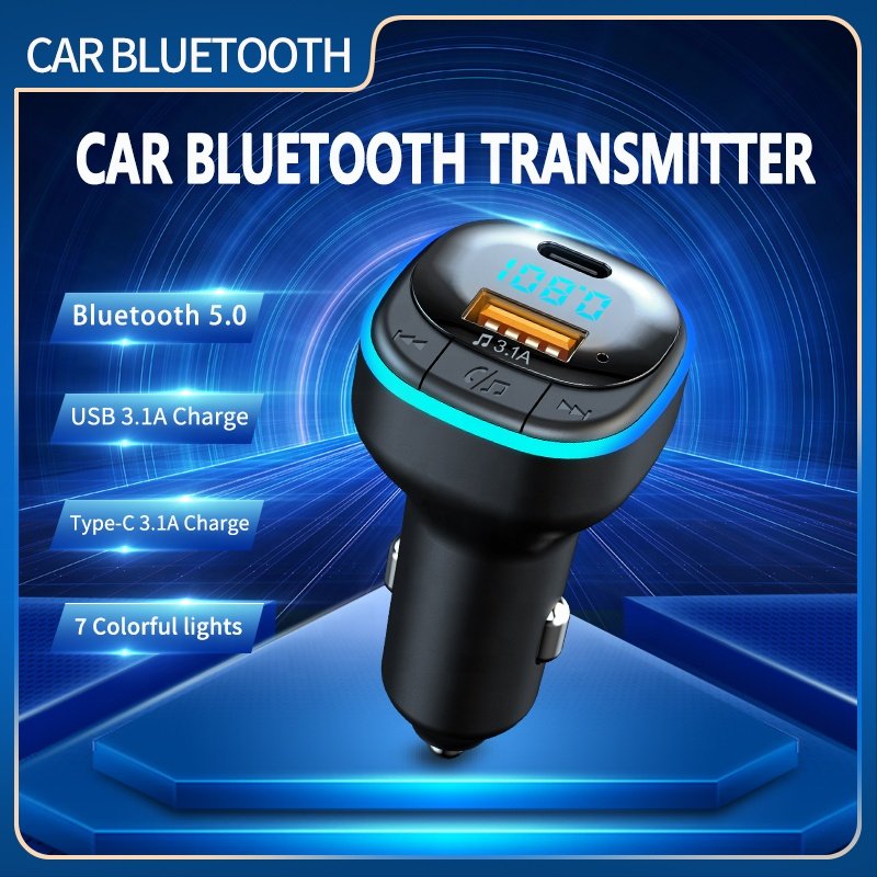 FM Transmitter Car Hands-free Bluetooth 5.0 Car Charger Type C USB Car Kit Bluetooth MP3 Player Audio Receiver USB Fast Charger