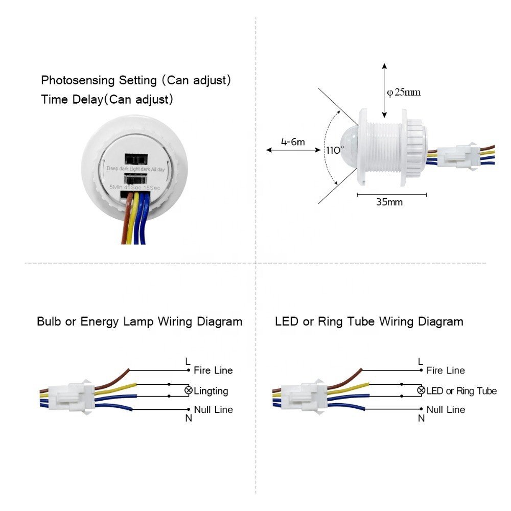 PIR Infrared Motion Sensor Switch Delay Adjustable 110V-220V High Sensitivity Auto Switch Detector Light Switch