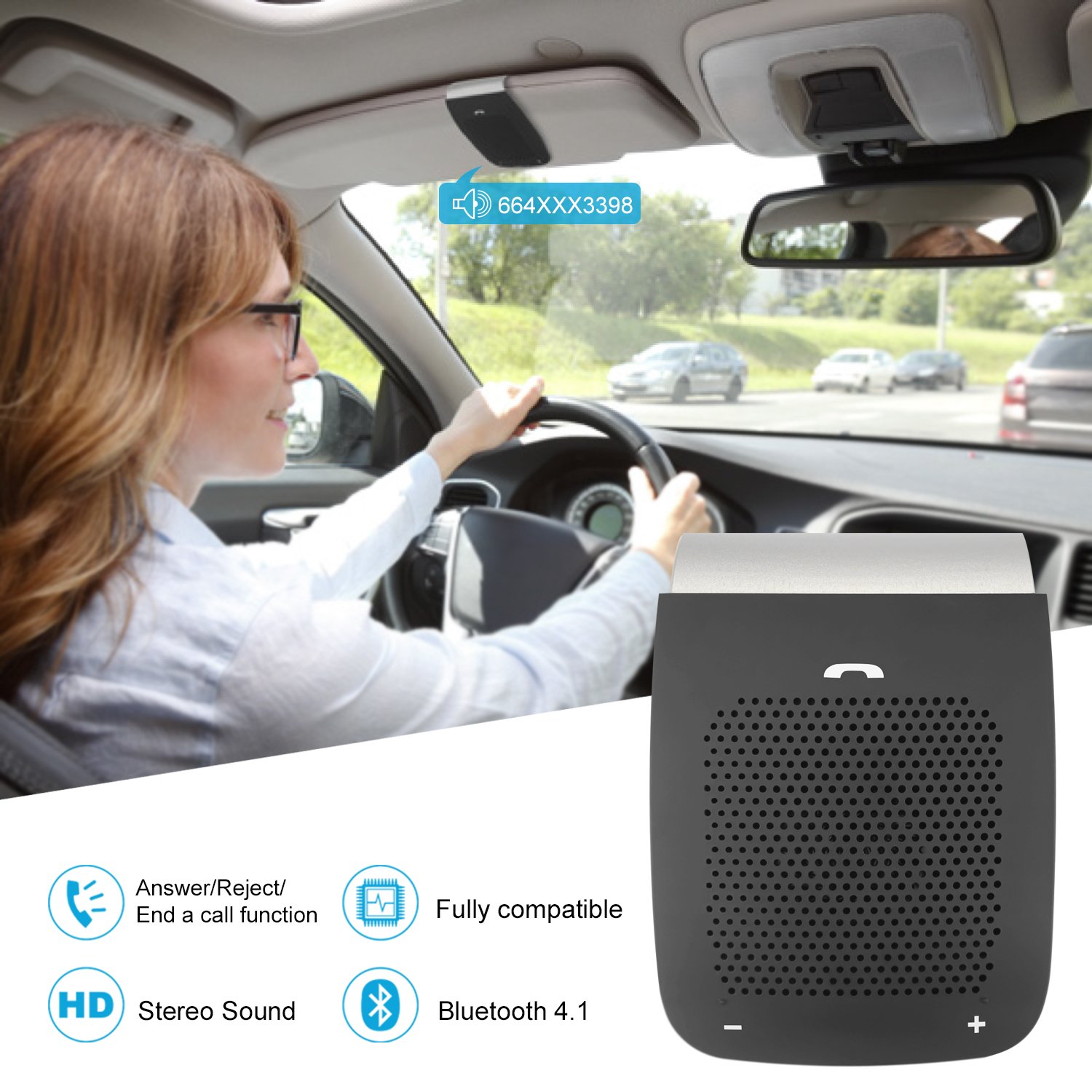 Kinlan for All Wireless Enabled Devices Premium Handsfree Car Kit Bluetooth Speaker Wireless Speakerphone Small Car Speaker