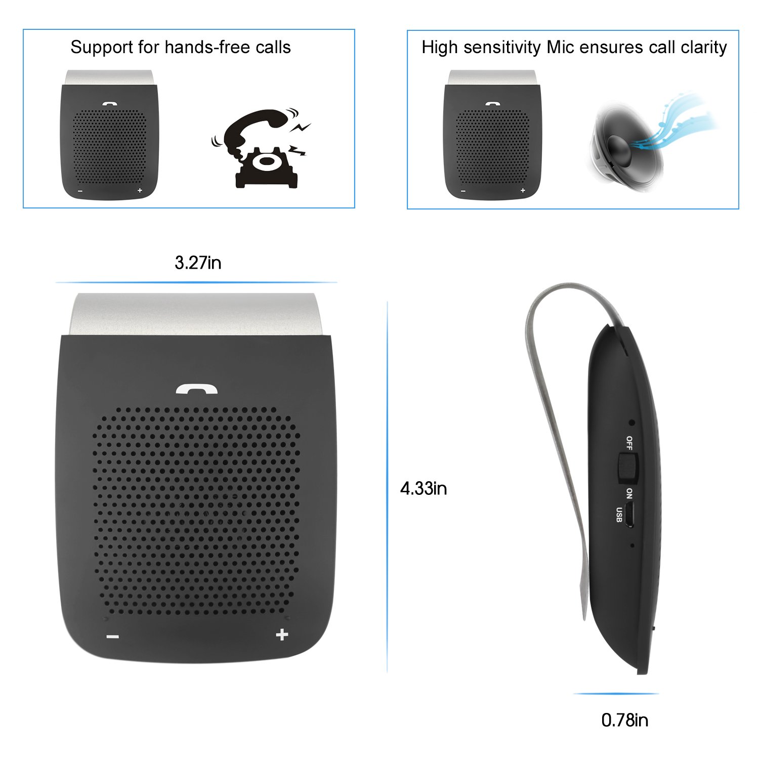 Kinlan for All Wireless Enabled Devices Premium Handsfree Car Kit Bluetooth Speaker Wireless Speakerphone Small Car Speaker