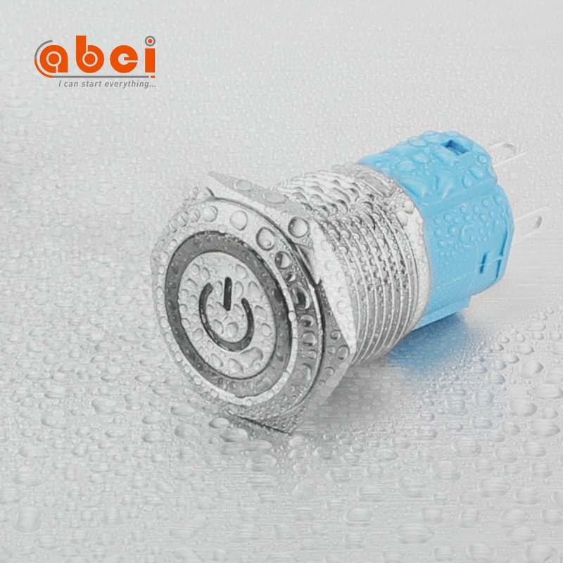 ABEI 16mm Led Light Illuminated With Power Symbol 12V/6V Waterproof Metal Push Button Switch For Electric Car Doorbell