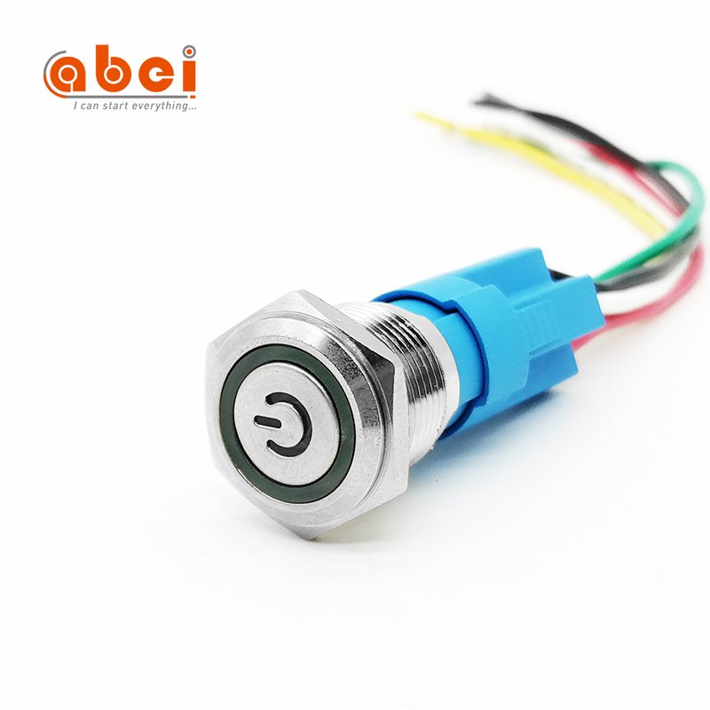 ABEI 16mm Led Light Illuminated With Power Symbol 12V/6V Waterproof Metal Push Button Switch For Electric Car Doorbell
