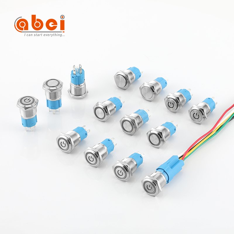 ABEI 16mm Led Light Illuminated With Power Symbol 12V/6V Waterproof Metal Push Button Switch For Electric Car Doorbell