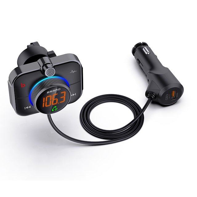 BT95 7 Colors Led Light FM Transmitter for Car Quick Charge 3.0 Talk Focus Bluetooth Handsfree Car Kit With Moveable Mic-Probe