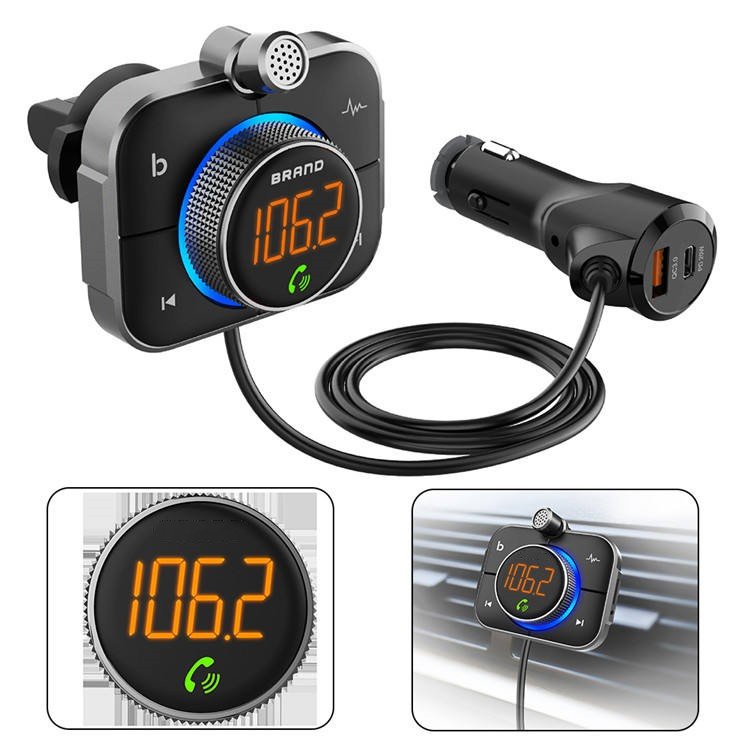 BT95 7 Colors Led Light FM Transmitter for Car Quick Charge 3.0 Talk Focus Bluetooth Handsfree Car Kit With Moveable Mic-Probe