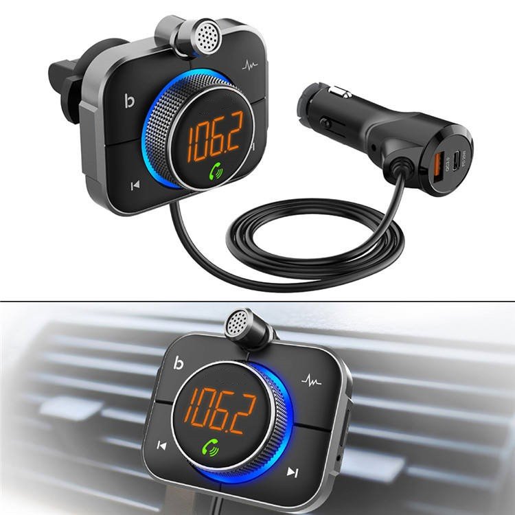 BT95 7 Colors Led Light FM Transmitter for Car Quick Charge 3.0 Talk Focus Bluetooth Handsfree Car Kit With Moveable Mic-Probe