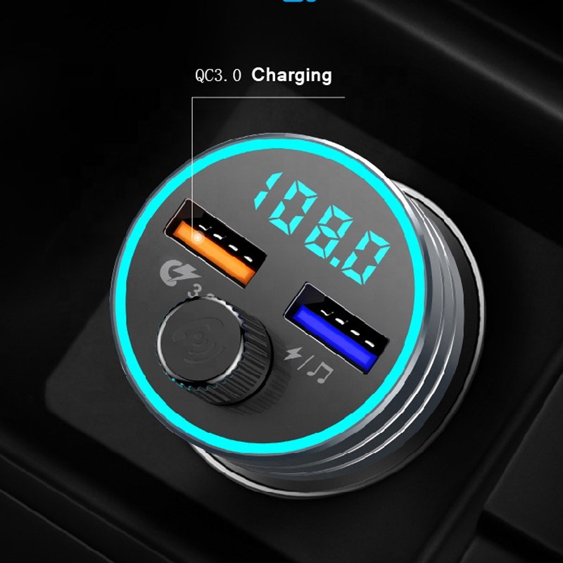 2022 Bluetooth 5.0 Car Kit FM Transmitter Hands Free MP3 Player with Dual USB Car Charger QC3.0 Fast Charger
