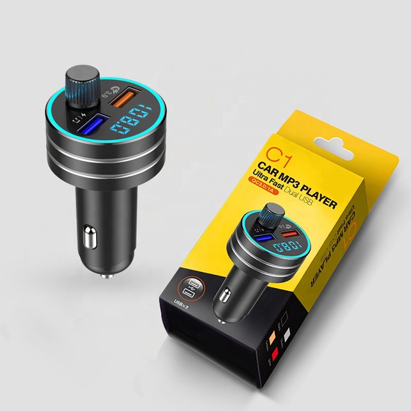 2022 Bluetooth 5.0 Car Kit FM Transmitter Hands Free MP3 Player with Dual USB Car Charger QC3.0 Fast Charger