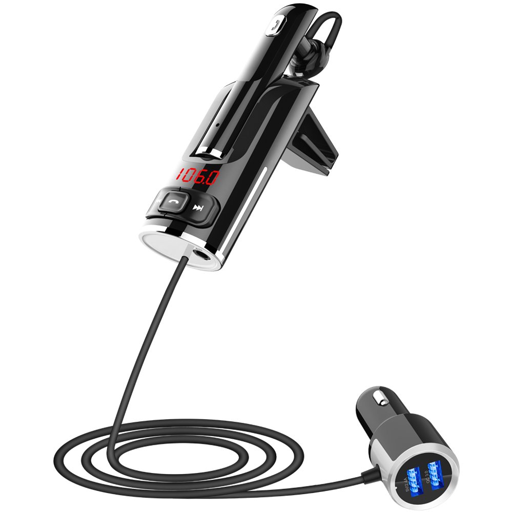 BT 5.0 Handsfree Car Kit Wireless Earphone Car MP3 Audio Player with 3.5mm Jack Port QC3.0 Fast Charger FM Transmitter