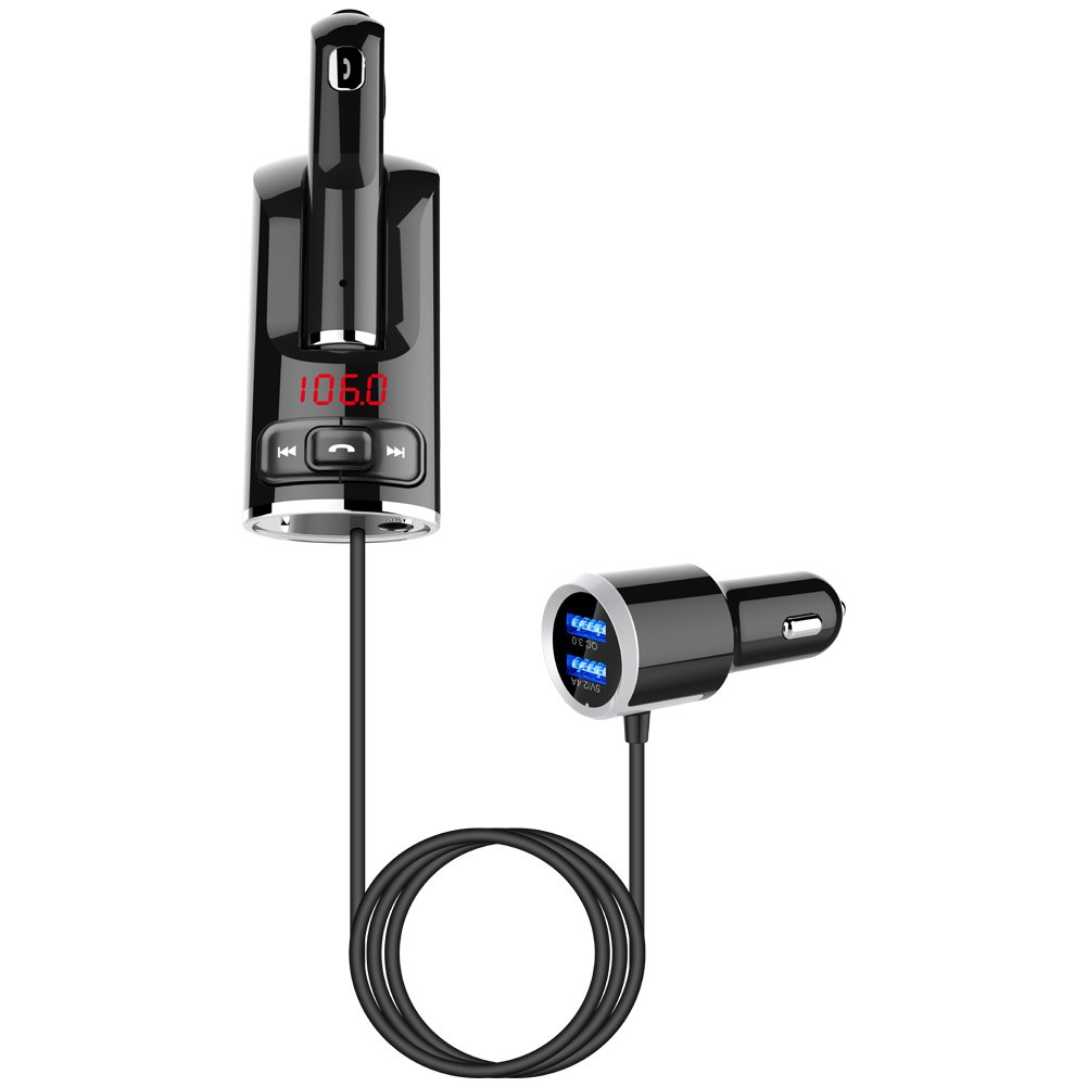 BT 5.0 Handsfree Car Kit Wireless Earphone Car MP3 Audio Player with 3.5mm Jack Port QC3.0 Fast Charger FM Transmitter