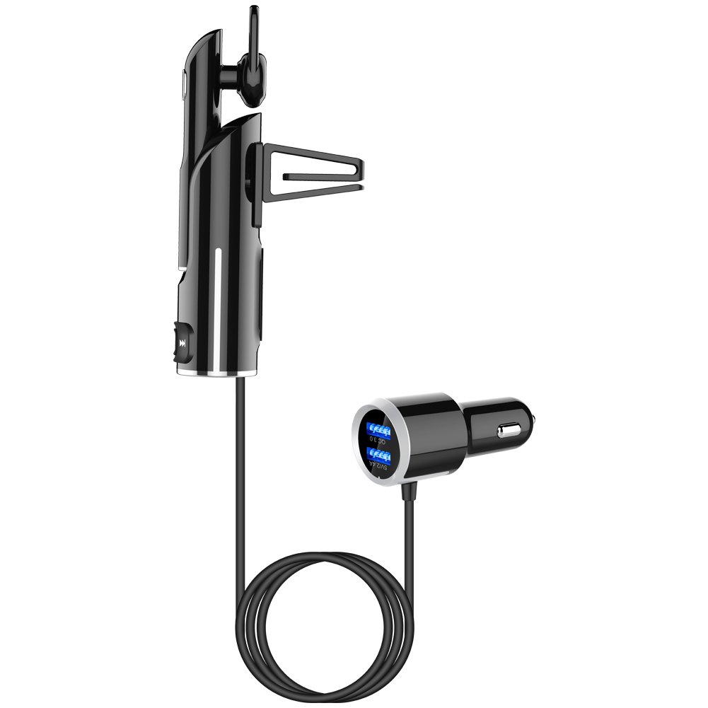 BT 5.0 Handsfree Car Kit Wireless Earphone Car MP3 Audio Player with 3.5mm Jack Port QC3.0 Fast Charger FM Transmitter