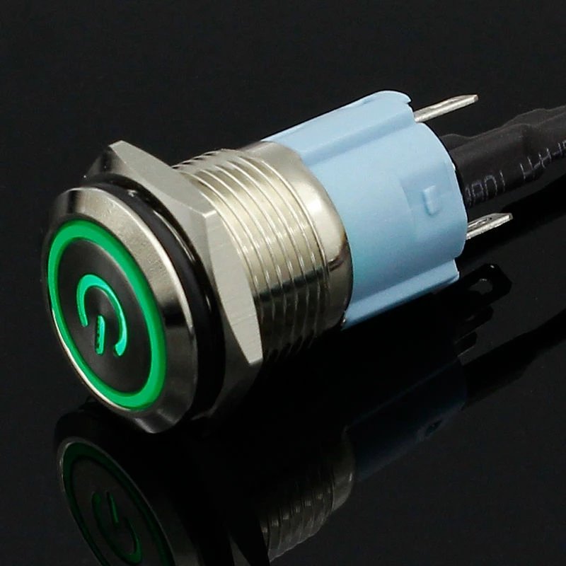 16mm Red Blue Yellow Green White Light Hot Car Auto Metal LED Power Push Button Switch Self Locking Type On-off 5V 12V 24V 220V