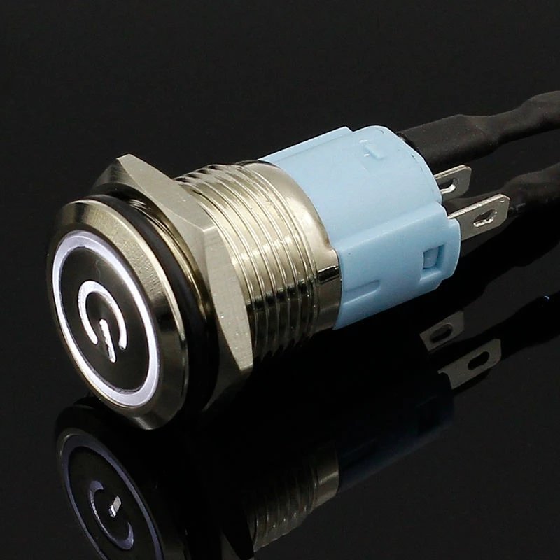 16mm Red Blue Yellow Green White Light Hot Car Auto Metal LED Power Push Button Switch Self Locking Type On-off 5V 12V 24V 220V