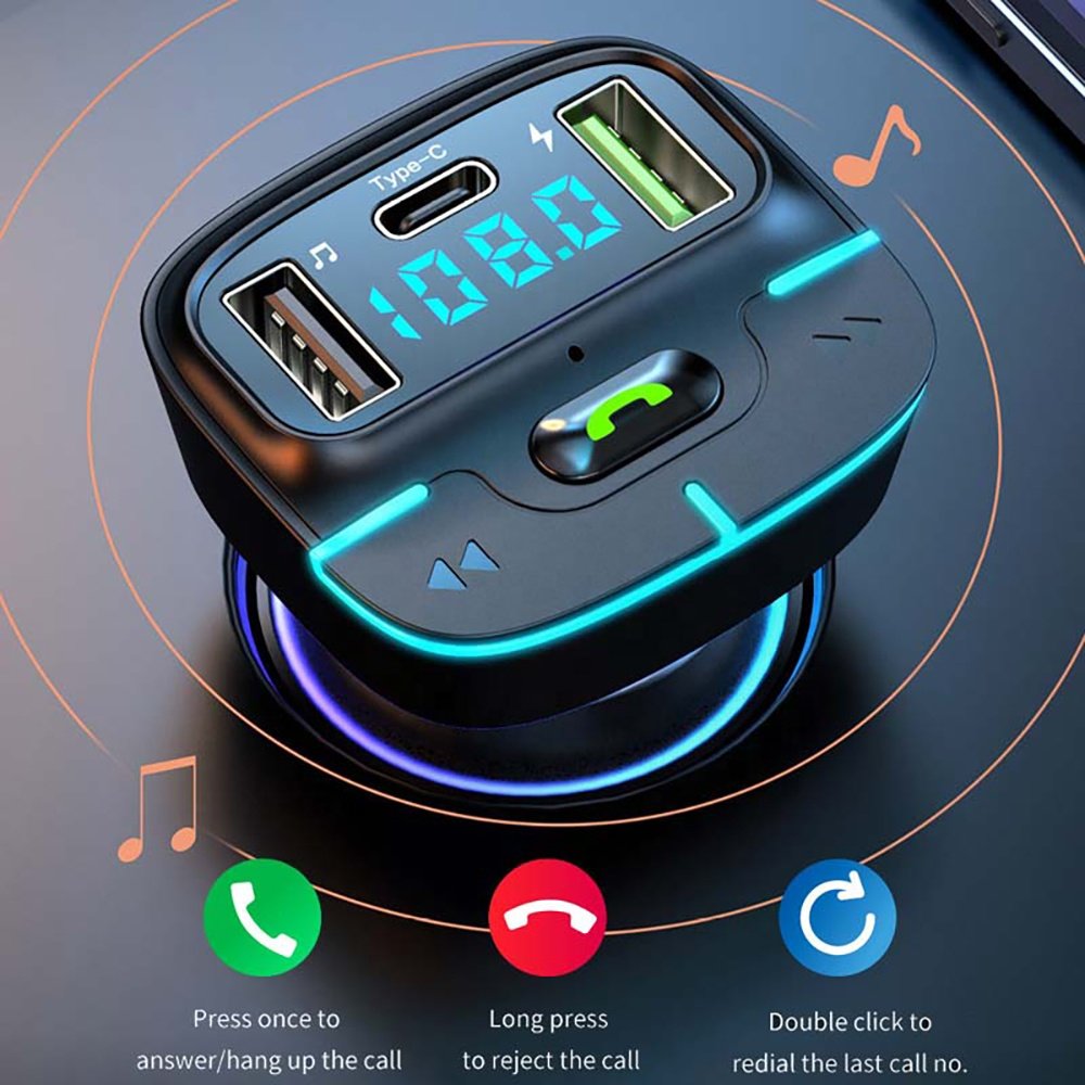 Bluetooth Car MP3 Player Dual USB C Type C Fast Car Charger Audio Handsfree Kit Wireless Fm Transmitter Modulator for Car