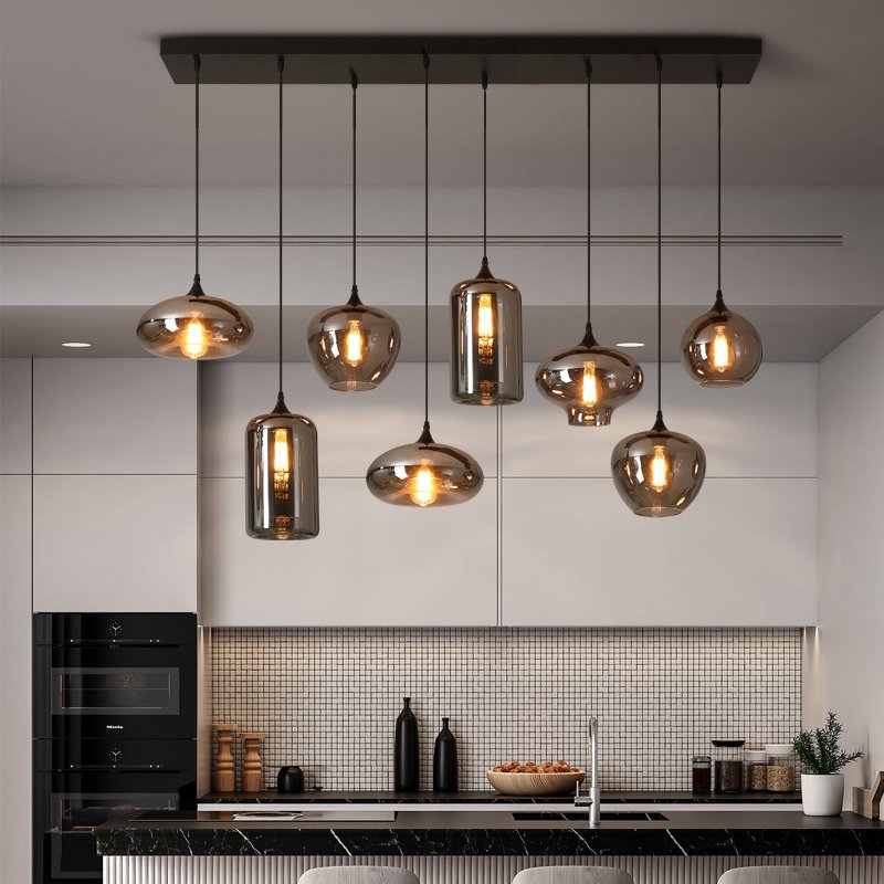 Modern Kitchen Island Smoke Grey Glass Ball Hanging Lamp Restaurant Decorative Nordic Modern Glass Pendant Light