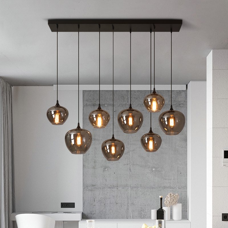 Modern Kitchen Island Smoke Grey Glass Ball Hanging Lamp Restaurant Decorative Nordic Modern Glass Pendant Light