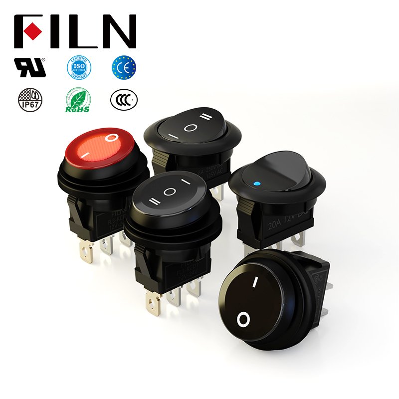 KCD1-105B-3 Black Round 20mm Rocker Switch For Car Dash On/Off/On Function 3pin 250vac Max. Voltage Automotive