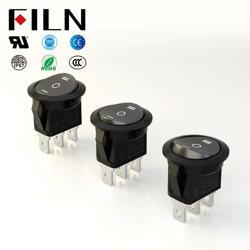 KCD1-105B-3 Black Round 20mm Rocker Switch For Car Dash On/Off/On Function 3pin 250vac Max. Voltage Automotive
