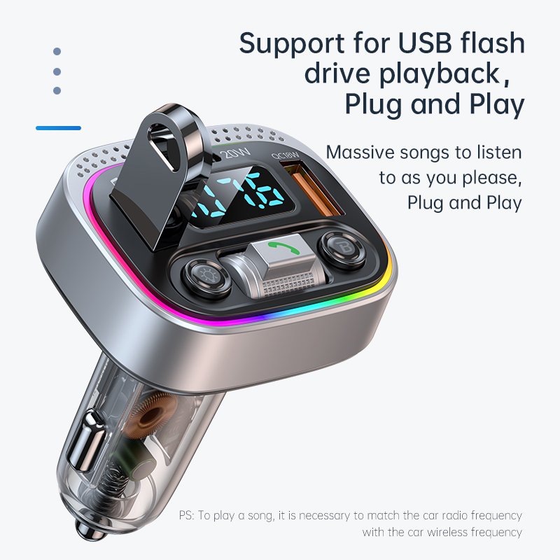 PD 20W QC3.0 Car Fast Charging Dual USB FM Transmitter MP3 Music Player Wireless Handsfree Bluetooth Car Kit