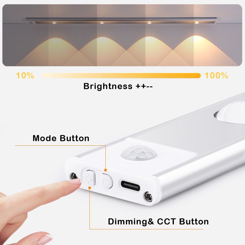 Usb Dimmable Wireless Magnetic Led Motion Sensor Under Cabinet Lights Wardrobe Closet Kitchen Bedroom Led Rechargeable Lighting