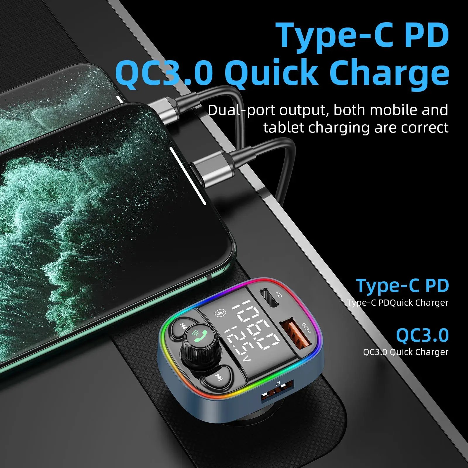 Dual Usb Ports Display Modulator Fast Charger Bluetooth Car Kit Hands Free Car Bluetooth Fm Transmitter Mp3 MP4 Player