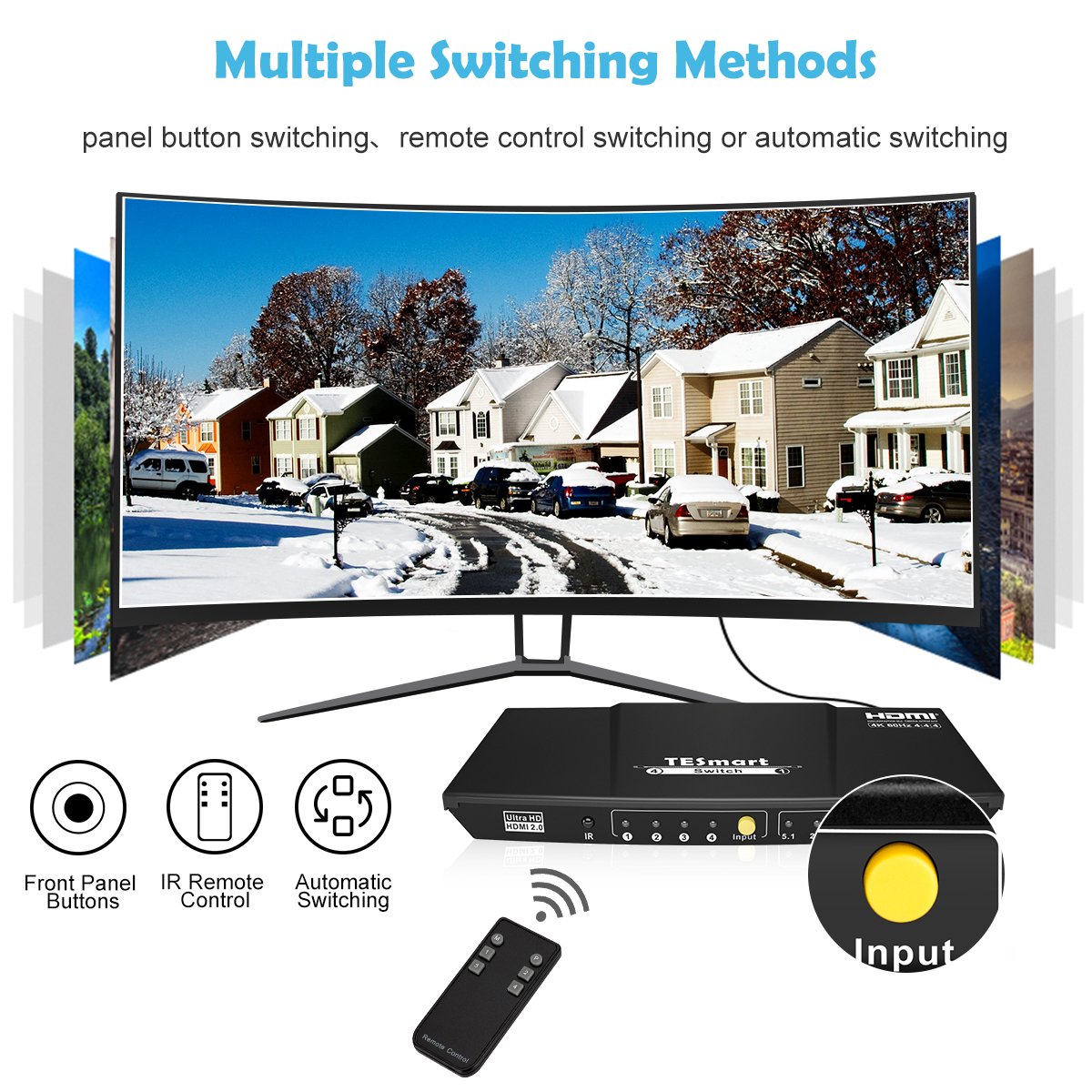 TESmart 4 Port HDMI Switch 4K60Hz with S/PDIF & L/R EDID IR Remote Video Switcher