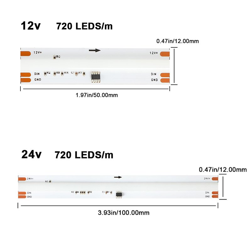 Multicolor RGB CCT RGBW RGBCCT Addressable RGBIC LED COB Tape Manufacturer 5V 12V 24V COB LED Strip Light for Commercial Decor