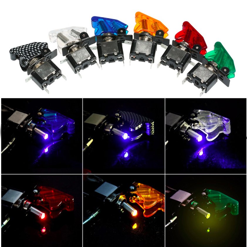 12V 20A Auto Car Boat Truck Illuminated Car Aircraft R/B/G/Y/W Led Toggle Switch Control On-Off With Safety Aircraft Cover Guard