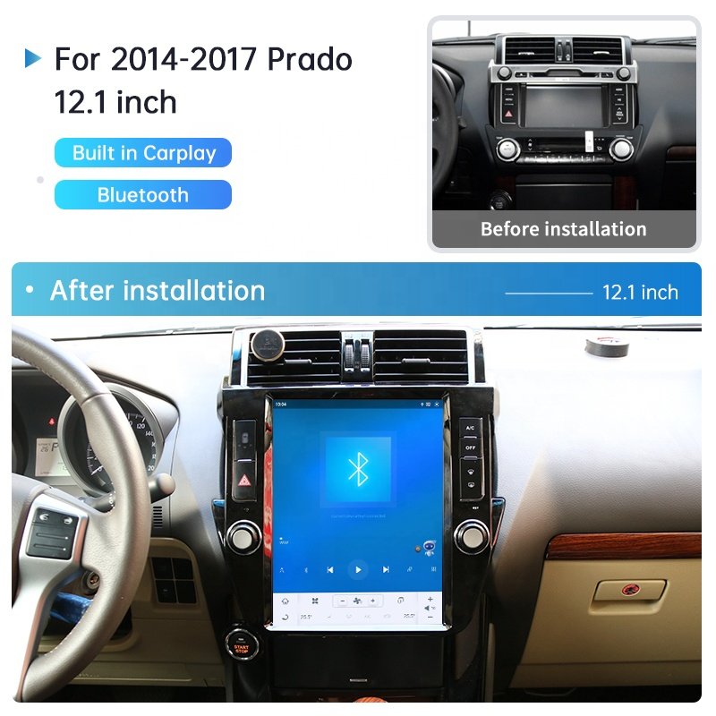12.1 Inch Car Stereo Radio GPS Navigation for Toyota Prado 2014-2017 Android with CarPlay WiFi Mirror Link USB in Dash Kit