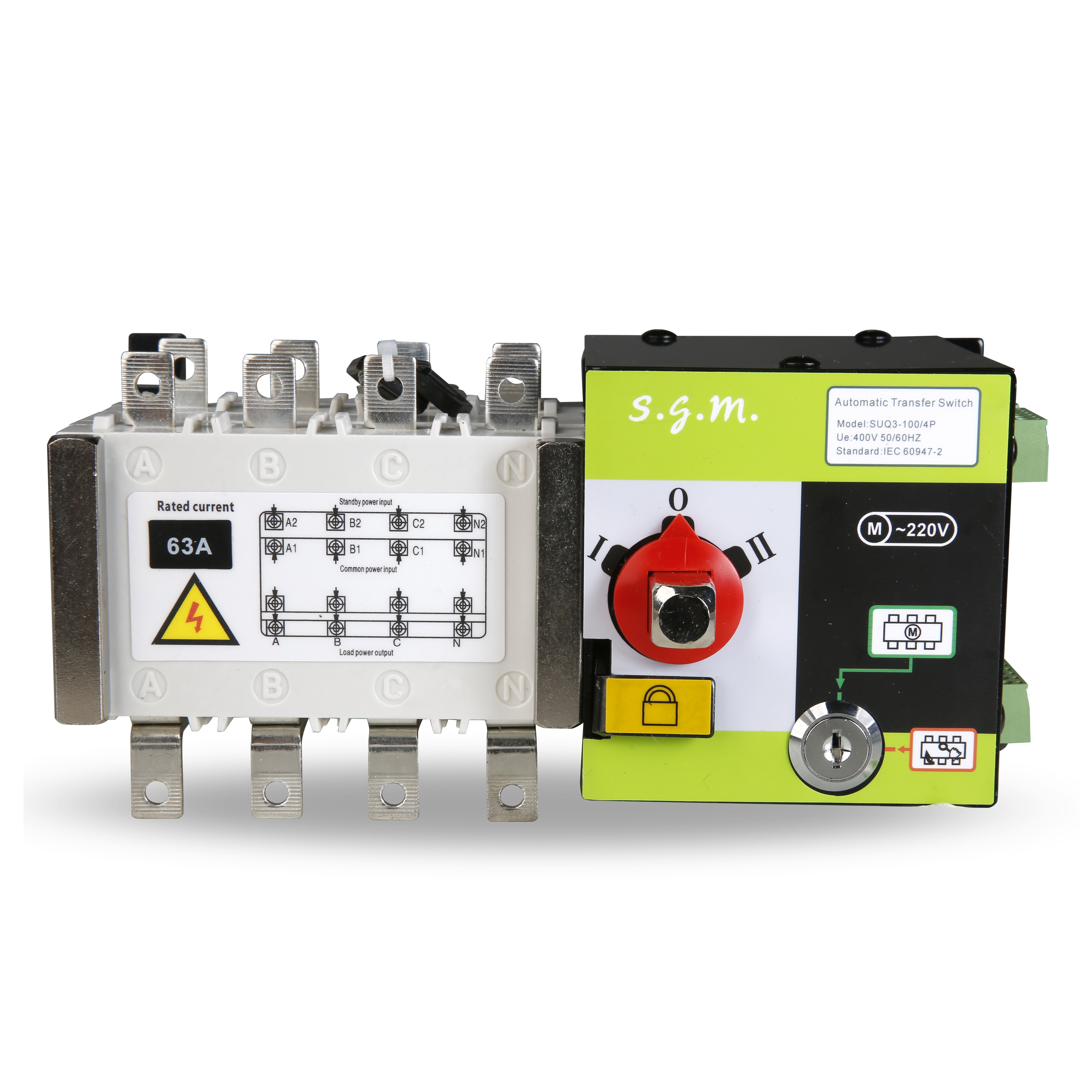 SUQ3-100A 100 Amp 4 Pole Dual Power ATS Auto Changeover Switch Automatic Manual Transfer Switches for Generator