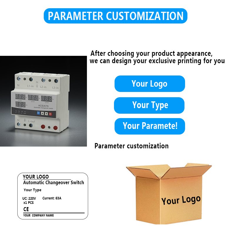 3Phase 63A 100A Over Under Voltage Protector ATS Automatic Transfer Switch Selector Uninterrupted Power Over Current Limiter