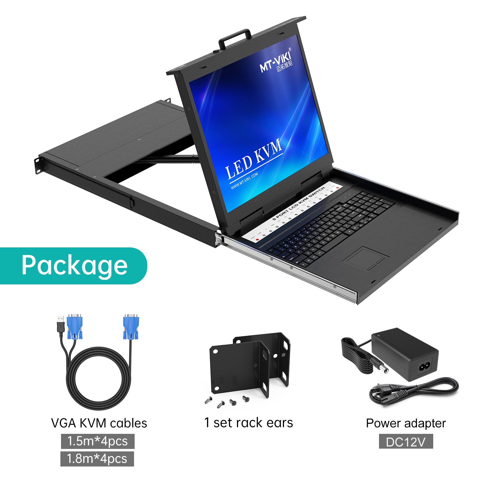 MT-VIKI 19 Inches LCD Kvm Switch 8 Port VGA, MT-VIKI RACK KVM Console Drawer 8x1