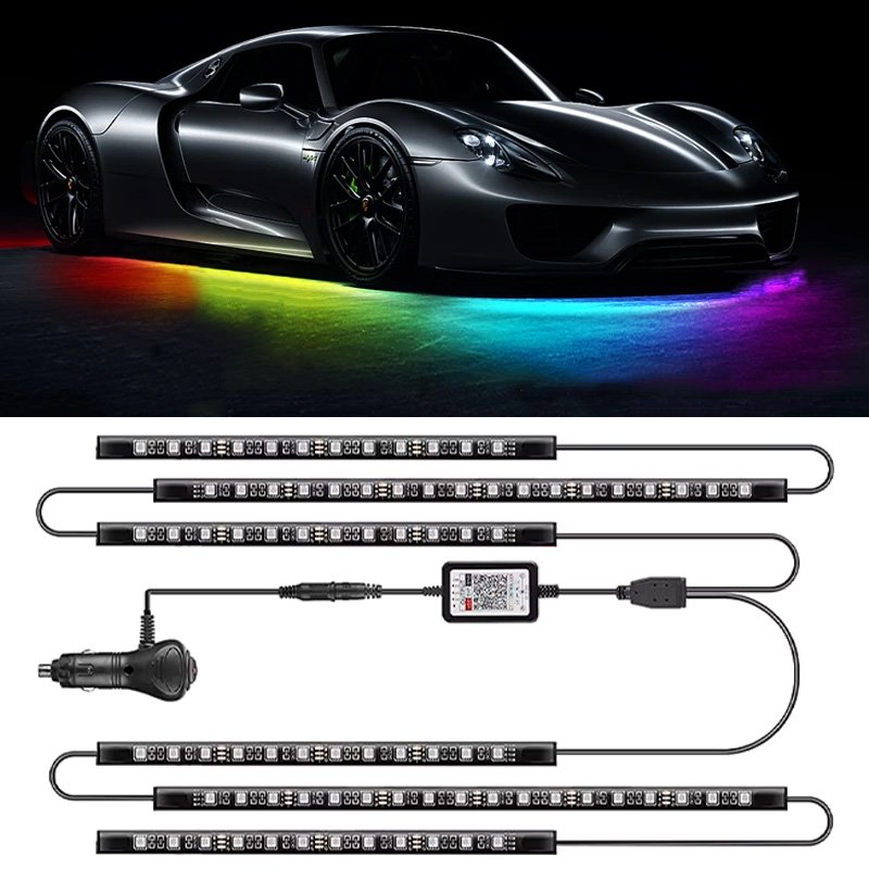 Bluetooth APP Controls LED Strip Lights RGB Waterproof Neon Lights, Car Lighting Decorative Atmosphere Lights, Night Light Kits