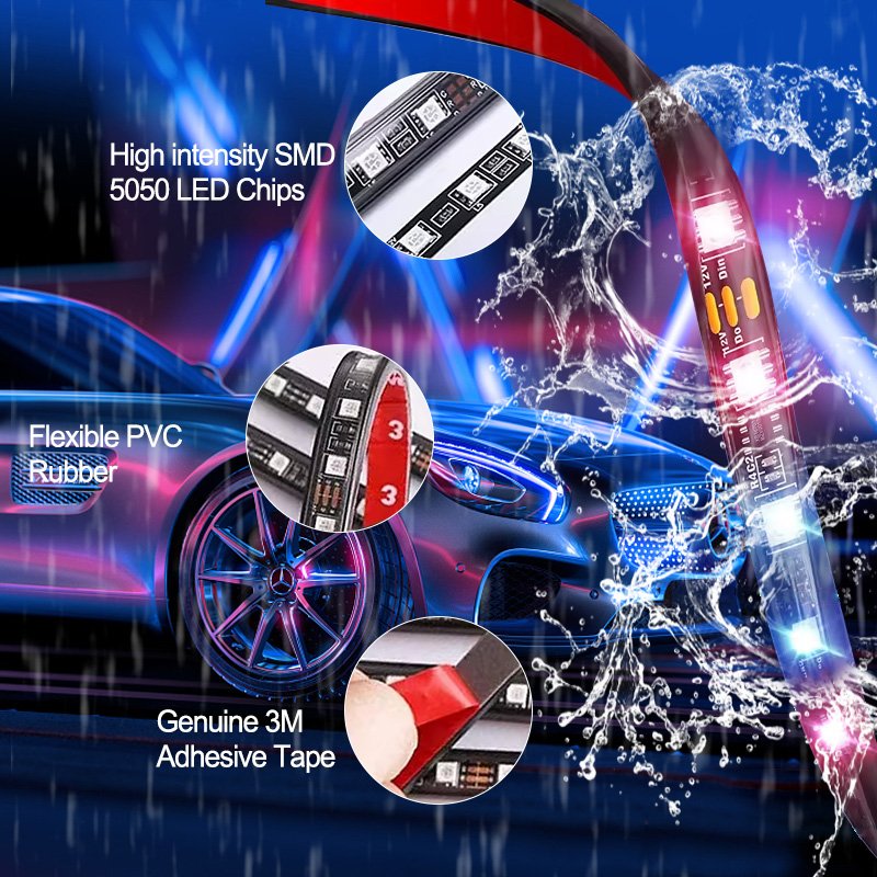 Bluetooth APP Controls LED Strip Lights RGB Waterproof Neon Lights, Car Lighting Decorative Atmosphere Lights, Night Light Kits