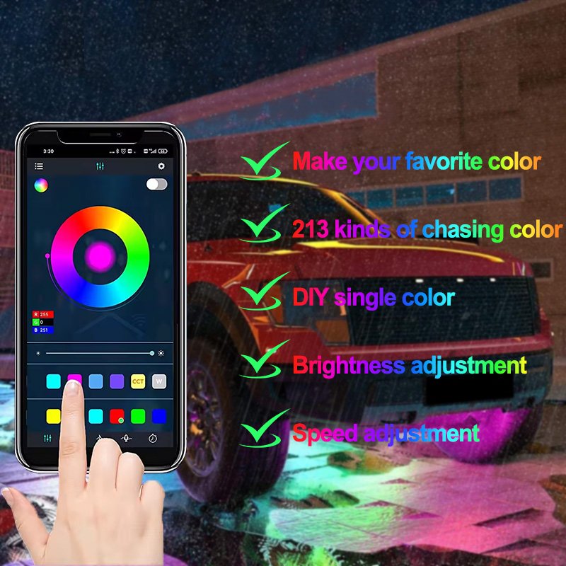 Bluetooth APP Controls LED Strip Lights RGB Waterproof Neon Lights, Car Lighting Decorative Atmosphere Lights, Night Light Kits