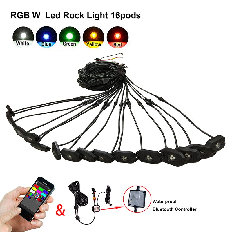 Wholesale 16piece Car Led Deck Light Bluetooth App Control RGBw Led Rock Light Kits