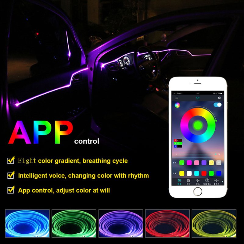 5Pcs Ip68 Smart Atmosphere Bluetooths Symphony Dream Chasing App Control Flexible Ambient Light Kit for Car Decoration Lights