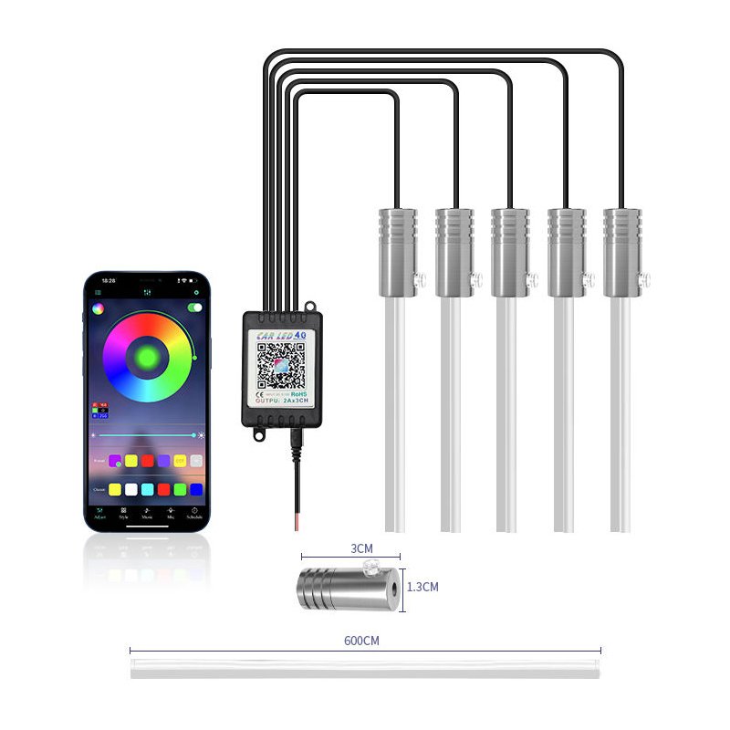 5Pcs Ip68 Smart Atmosphere Bluetooths Symphony Dream Chasing App Control Flexible Ambient Light Kit for Car Decoration Lights