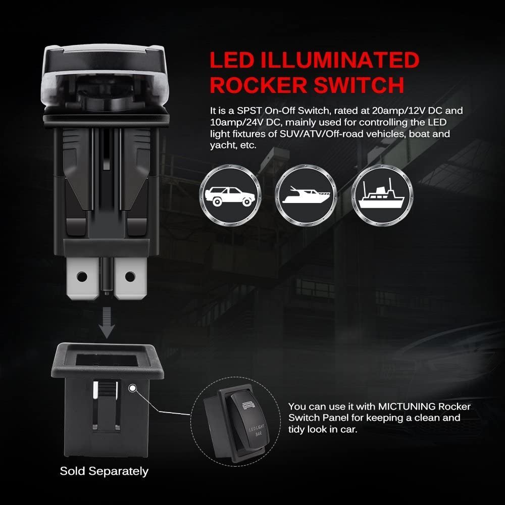 12V On-Off LED Lights STV Motorsports Laser Blue Rocker Switch Cargo Light Switch
