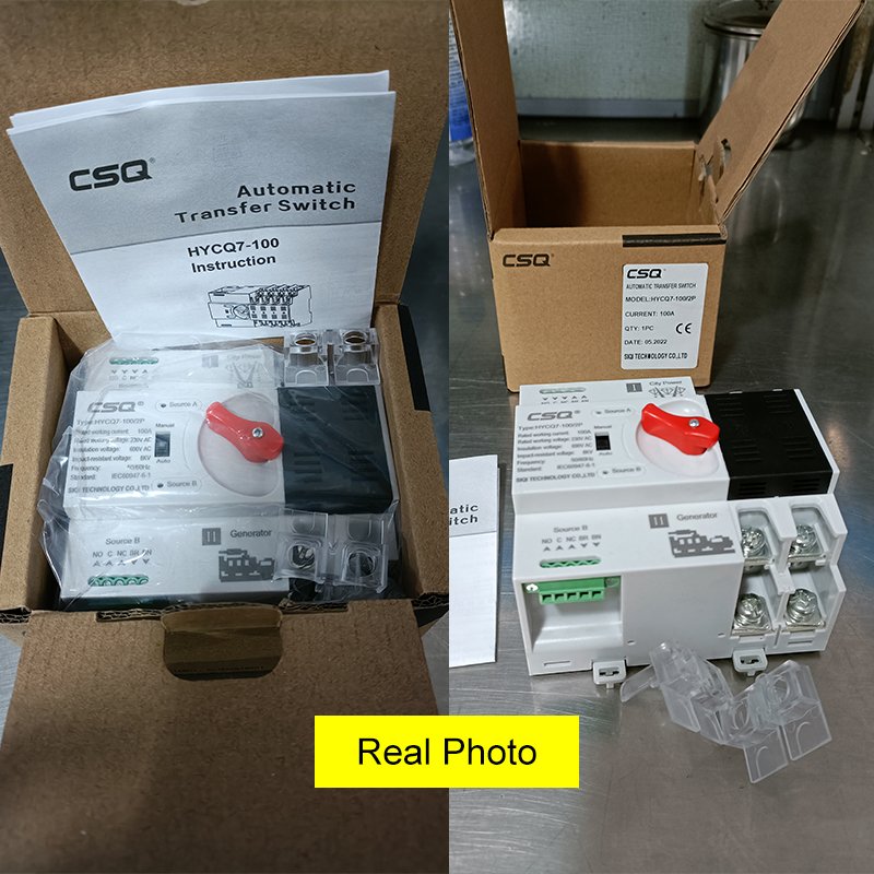 CSQ Ats Transfer Switch Automatic 2 Poles 2P 63 Amp Automatic Transfer Switch 4p 100 Amps for Solar 5.5Kw Diesel Generator